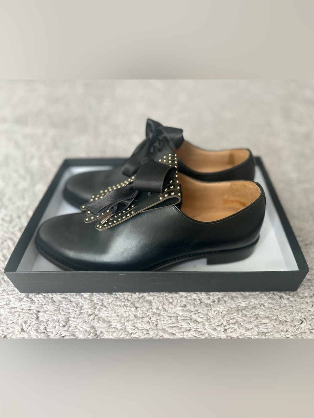 The Office of Angela Scott: Women Leather Dress Loafers with Studded Bow